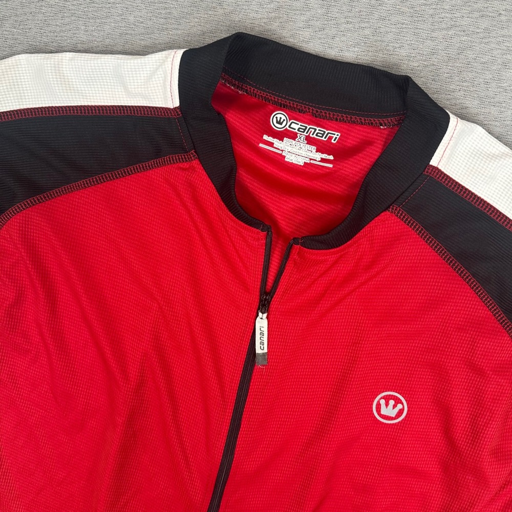 Canari Cycling Jersey Mens XL Red Black Full Zip Short Sleeve Drycore Biking Top